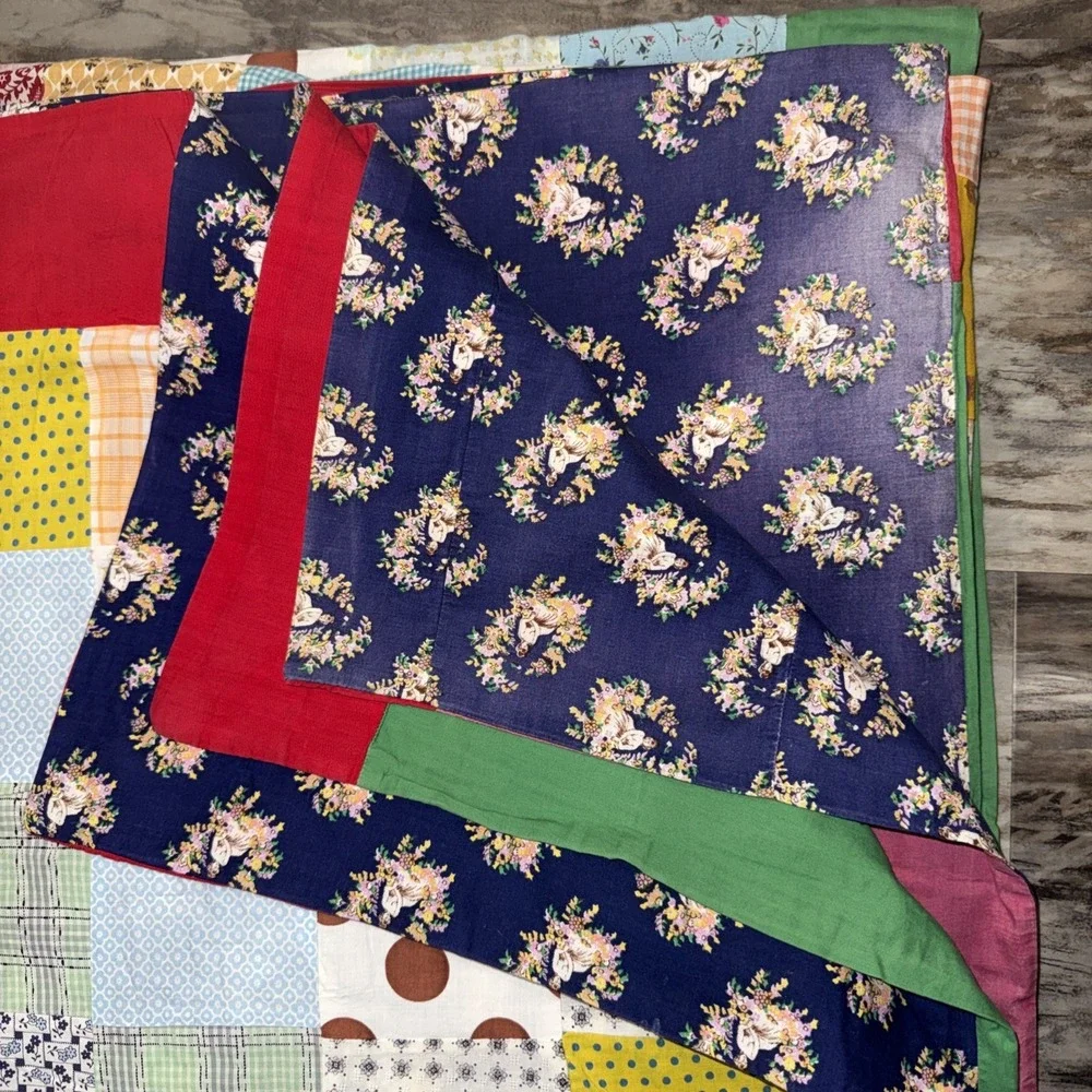 Vintage Handmade Patchwork Quilt Bedspread 95X77 In Farmhouse No Filling READ